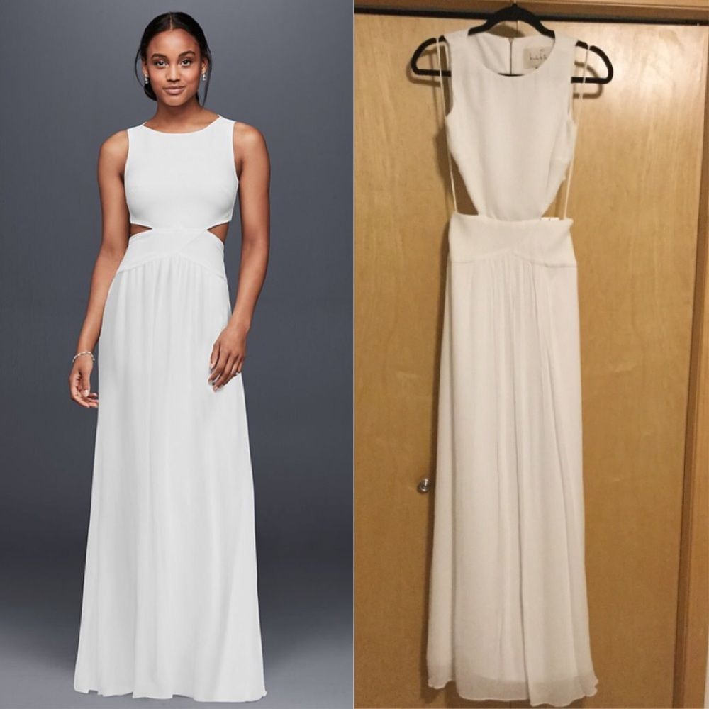 Long Crepe Column Dress with Side Cutouts - Picture 2 of 8